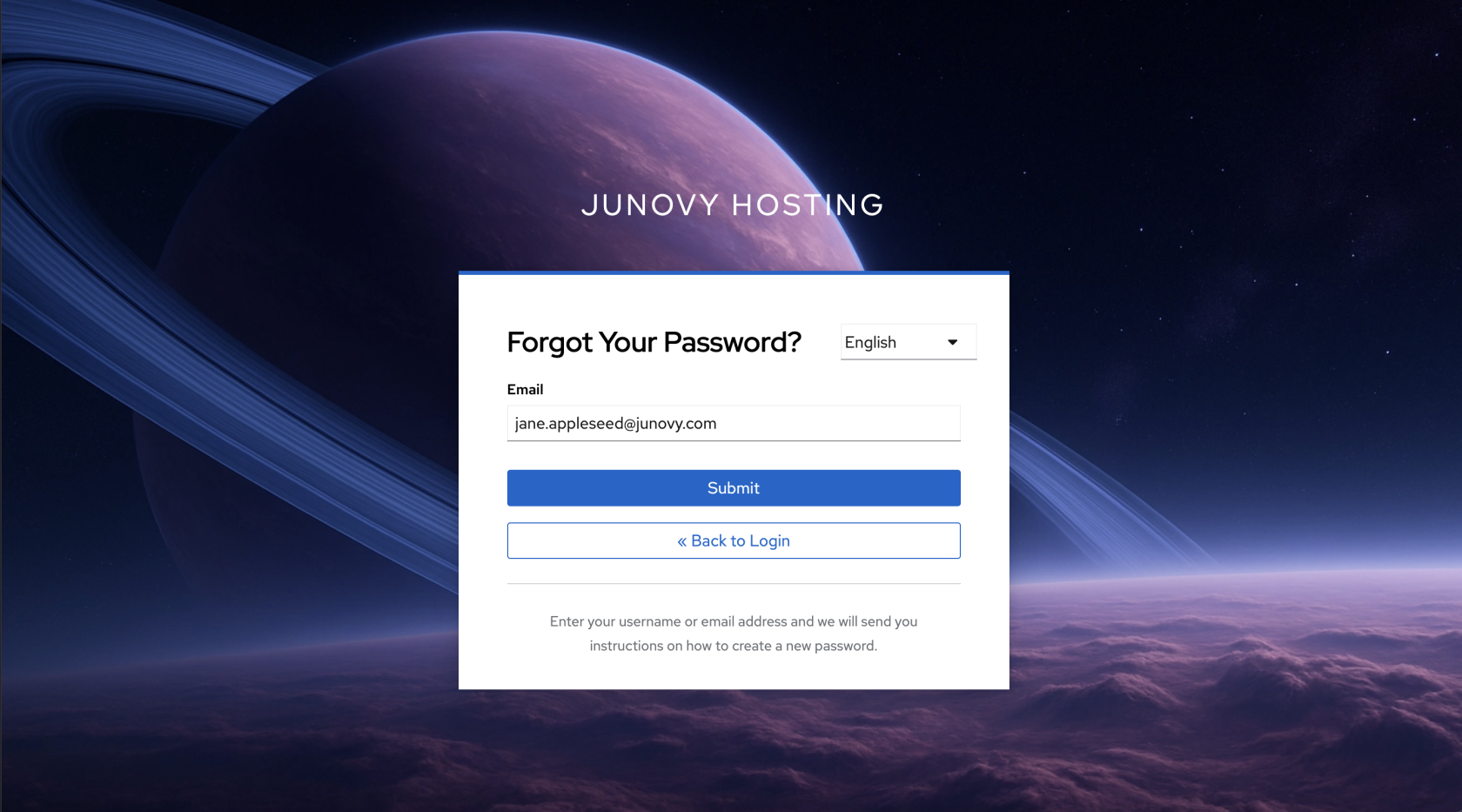 The Junovy Password Reset Page