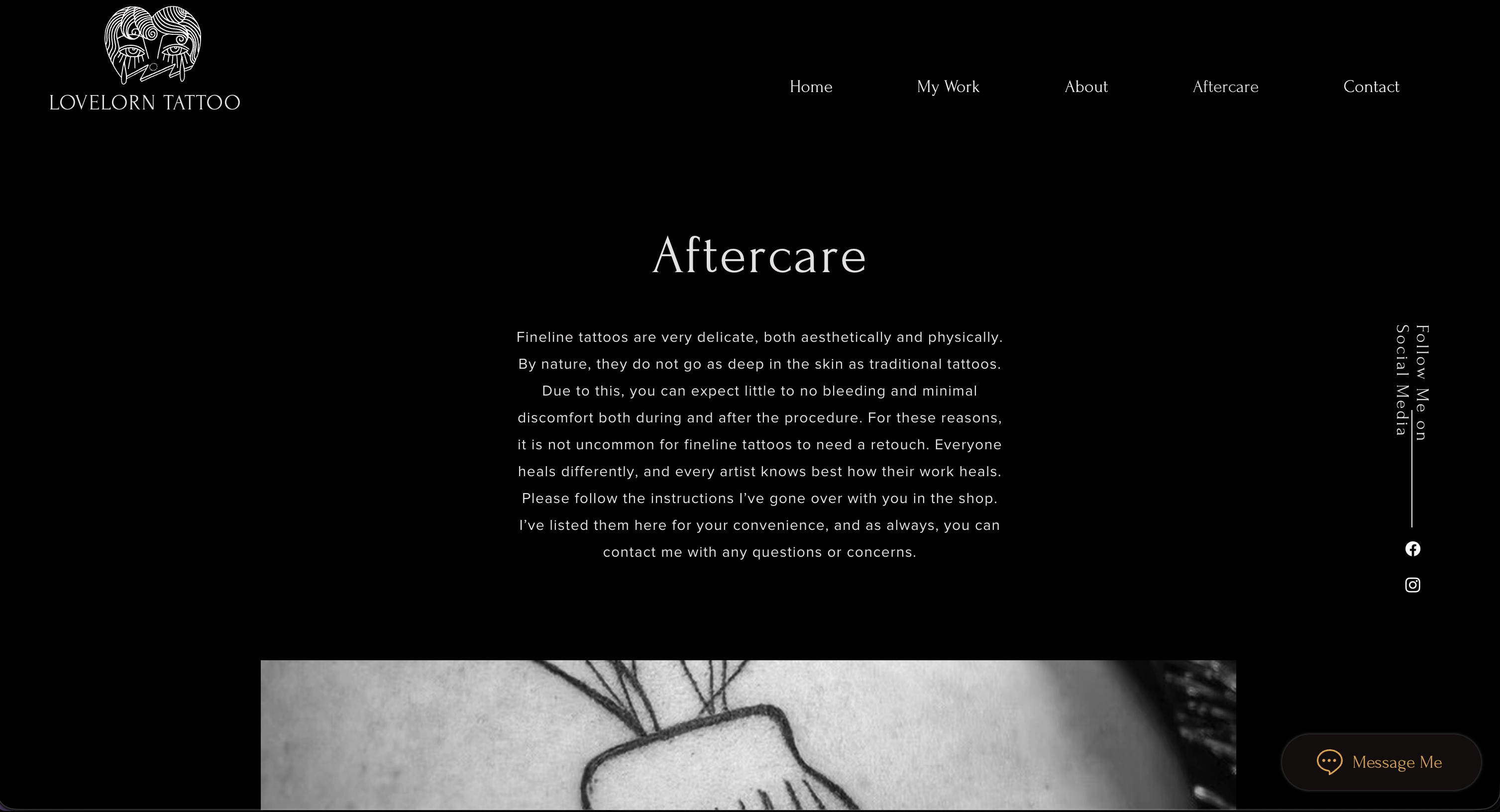 Lovelorn Tattoo contact section with integrated communication tools